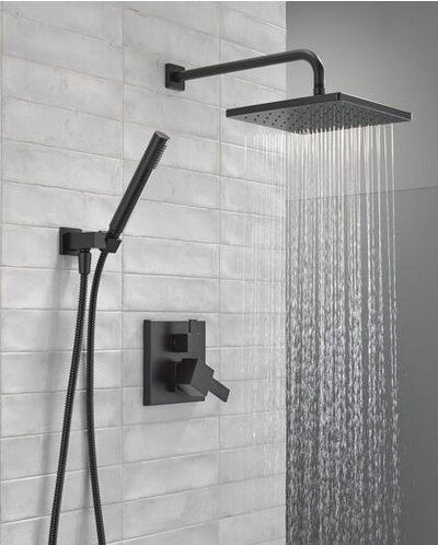 Delta Modern Square Non Shared Function Shower System Package with 1.75GPM Single Function Shower Head and Hand Shower - Includes Rough-In