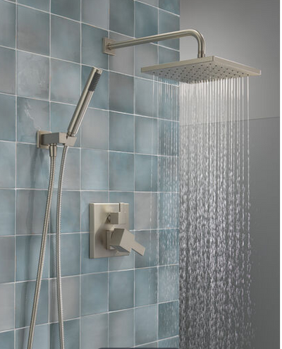 Delta Modern Square Non Shared Function Shower System Package with 1.75GPM Single Function Shower Head and Hand Shower - Includes Rough-In