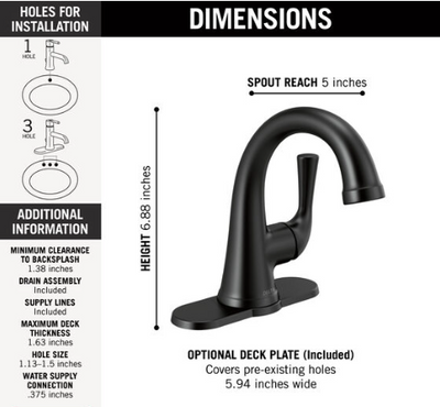 Delta Kayra 1.2 GPM Single Hole Bathroom Faucet with Pop-Up Drain Assembly