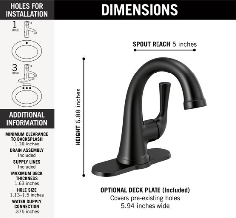 Delta Kayra 1.2 GPM Single Hole Bathroom Faucet with Pop-Up Drain Assembly