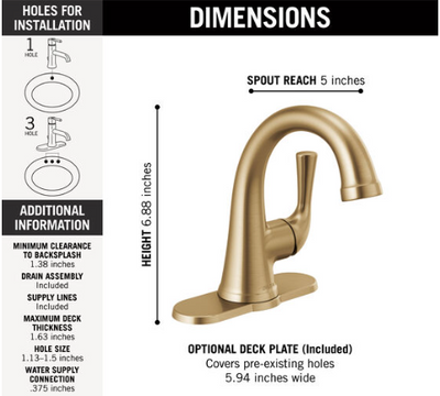 Delta Kayra 1.2 GPM Single Hole Bathroom Faucet with Pop-Up Drain Assembly