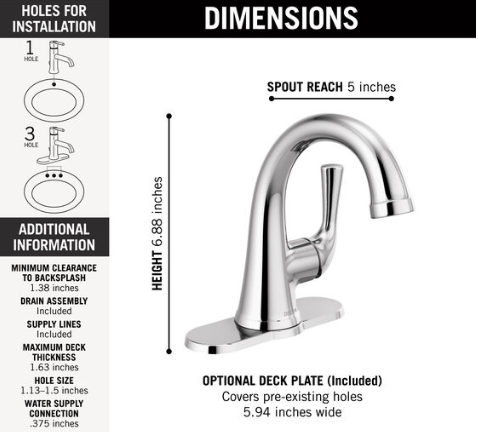 Delta Kayra 1.2 GPM Single Hole Bathroom Faucet with Pop-Up Drain Assembly