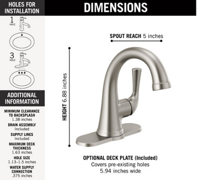 Delta Kayra 1.2 GPM Single Hole Bathroom Faucet with Pop-Up Drain Assembly