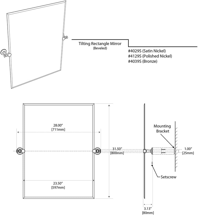 Gatco 4039S 32x28 Tavern Rectangle Mirror in Oil Rubbed Bronze