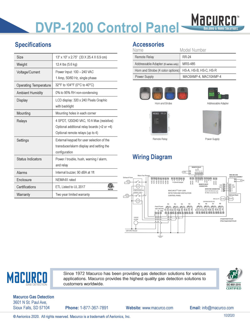 Macurco DVP-1200 6-Series Central Control Panel