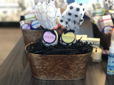 This basket includes a bath fizzie. These are the scents available in your purchased basket.