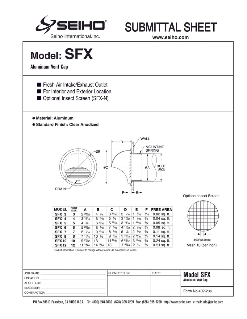 Seiho SFX-8 8" Aluminum Wall Cap